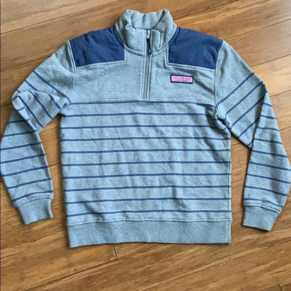 VINEYARD VINES Girls Striped Gray/Blue 1/4 zip L